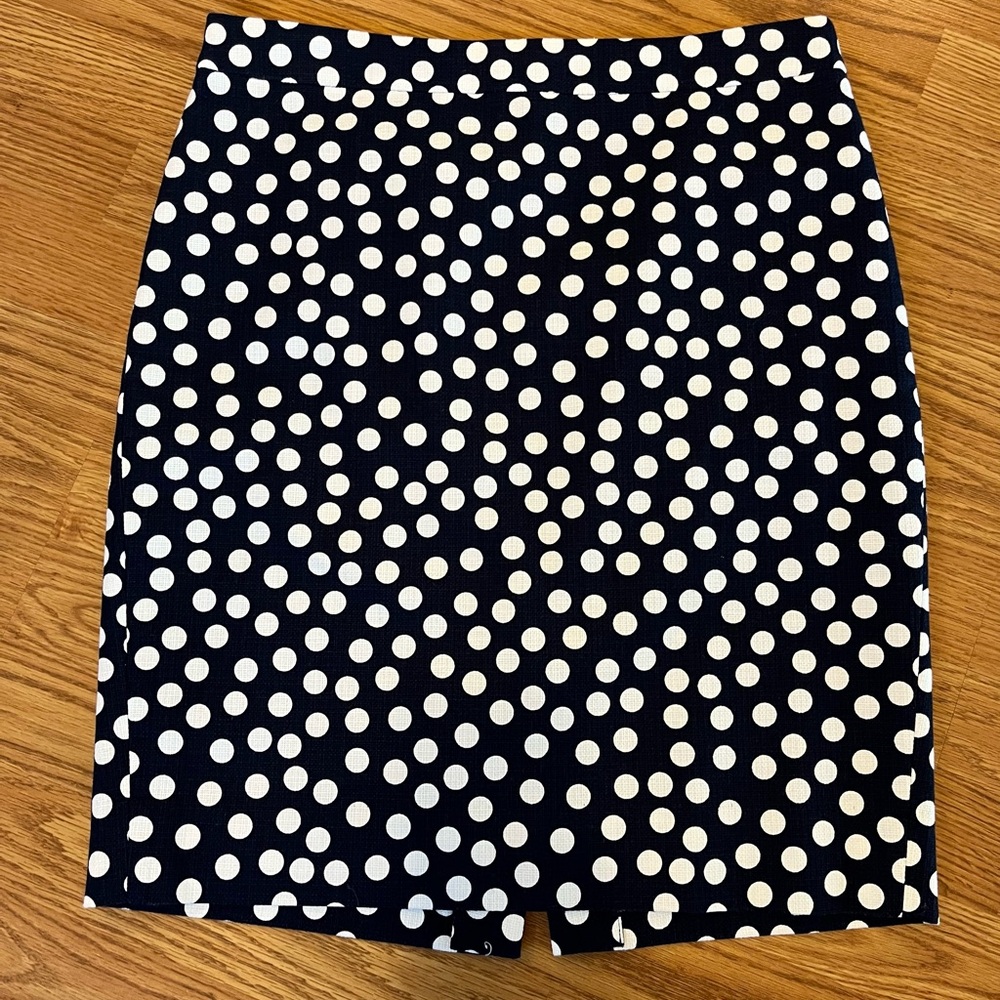 J. Crew Navy and White Polka Dot Pencil Skirt